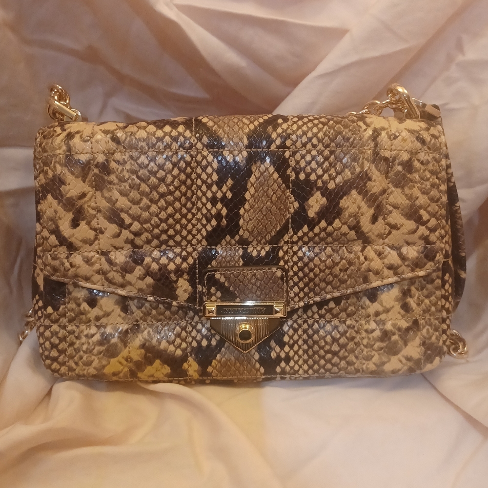 New Michael Kors Snakeskin Print Soho Bag Baguette Purse